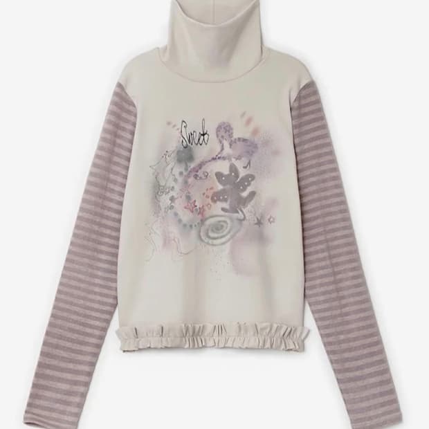 허그유어스킨 드로잉 프릴 폴라탑 베이지 핑크