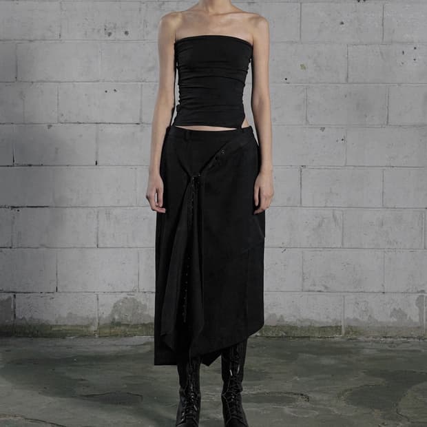 보헤미안서울 UNBALANCED DRAPE SKIRT, BLACK(2)