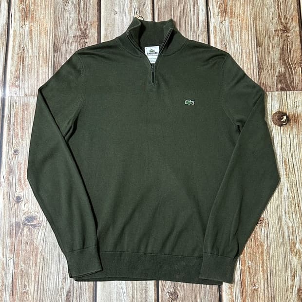 Lacoste 라코스테 코튼 하프 집업 니트 올리브색상 4사이즈