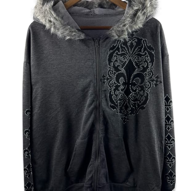 JPN Y2K 그런지 라인스톤 퍼후드2175