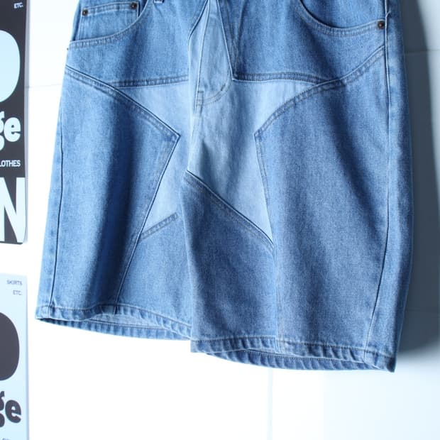 (L-2XL) 라퍼 반바지 팬츠 별모양 절개 버뮤다 데님 청-P10693