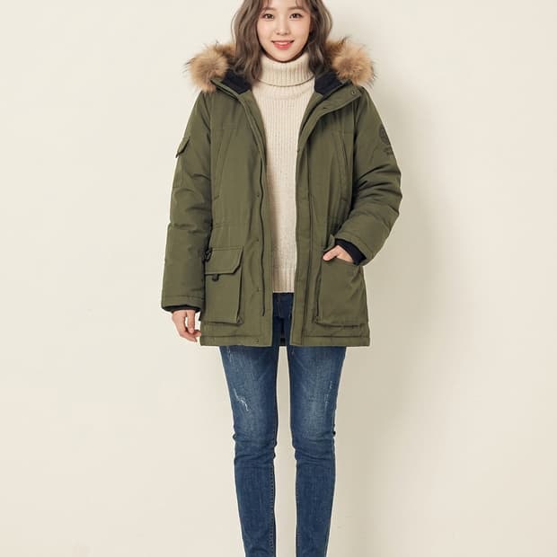 리바이스 구스다운 카키 야상 패딩