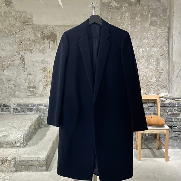 셀린느 다크 네이비 클래식 립스 포켓 논 버튼 울 코트