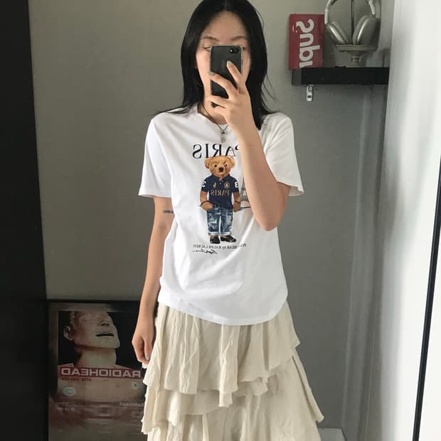 폴로 랄프로렌 파리 베어 로고 화이트 반팔티