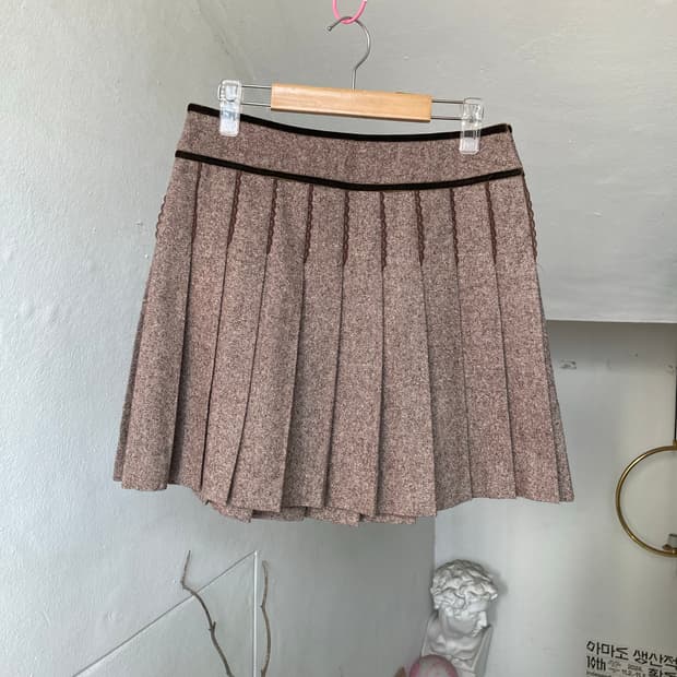 플리츠 레이스 벨벳 디테일 미니 스커트