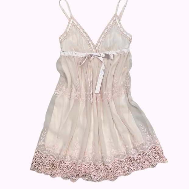 pink lace ribbon slip dress