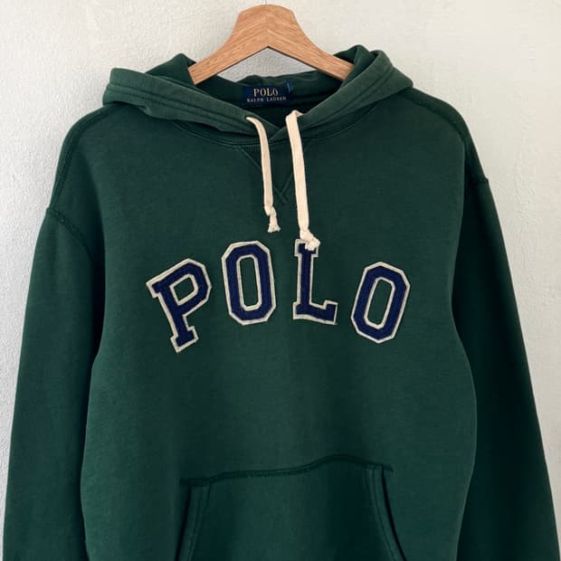 폴로 딥그린 스펠로고 후드