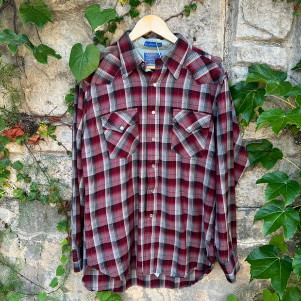 80s pendleton 펜들턴 울 체크 웨스턴 셔츠 L