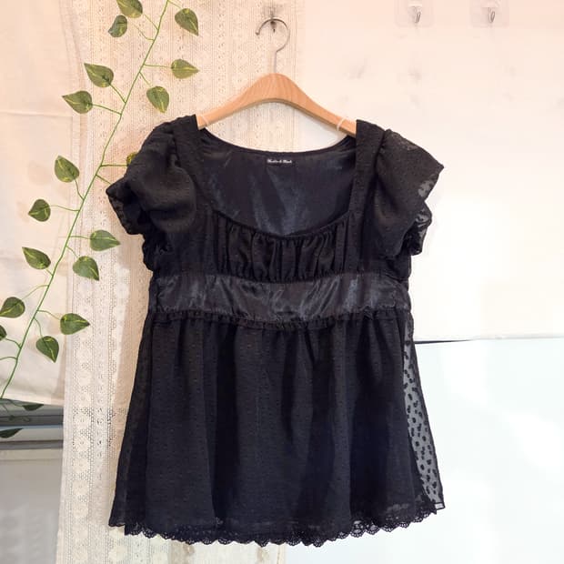 블랙 도트 쉬폰 블라우스