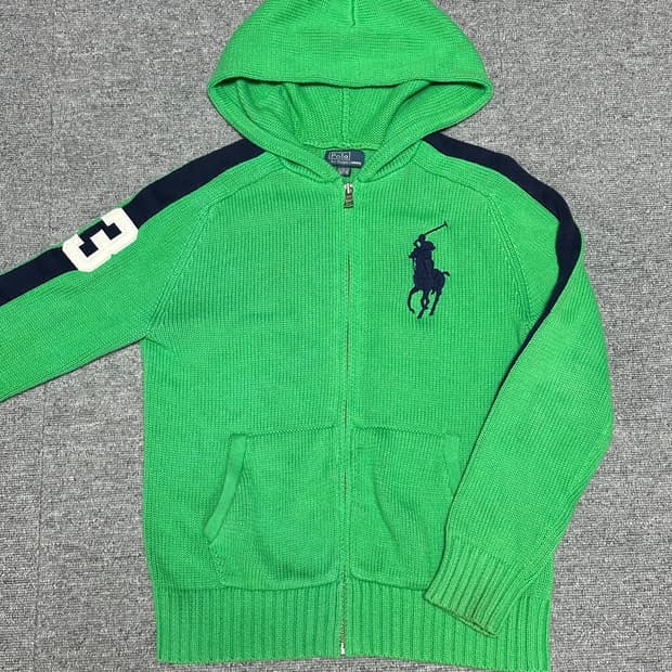 폴로 빅포니 니트 후드집업 그린