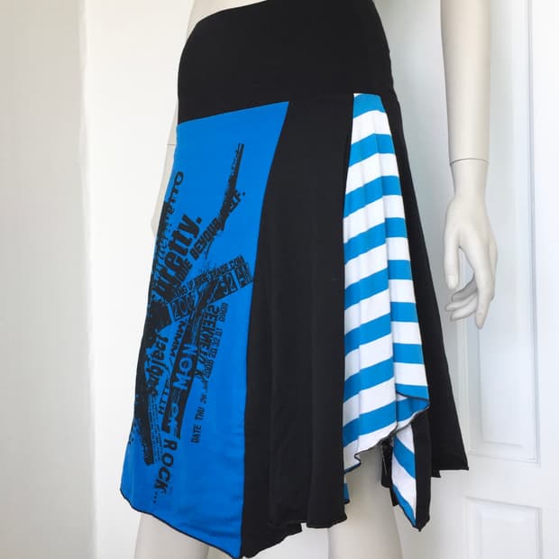 Vintage Print Patchwork Slant Cut Skirt