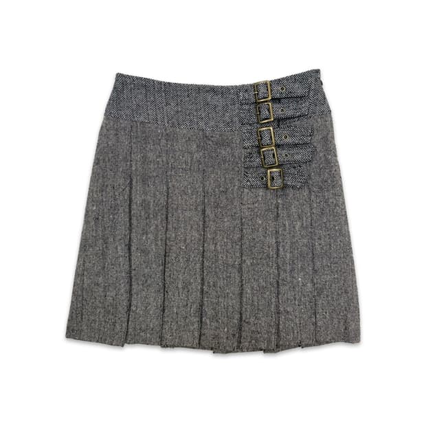 빈티지 그레이 버클 플리츠 미니 스커트