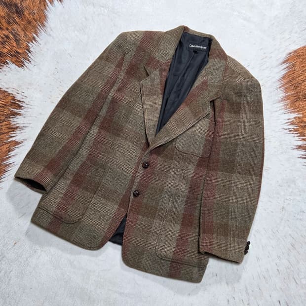 캘빈 클라인 모소재 브라운 체크 블레이저 자켓