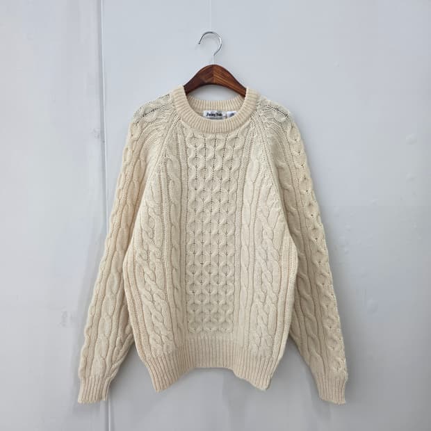 Swing Beat 울100% 아이보리 피셔맨 케이블 니트 