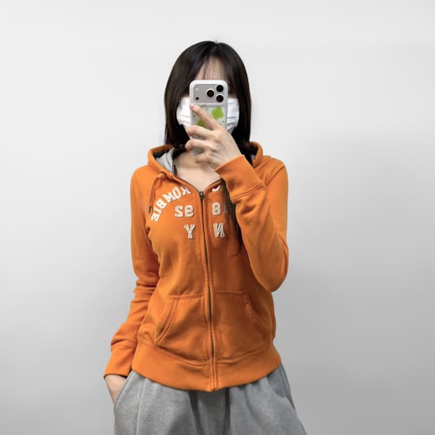 아베크롬비 아치 로고 후드집업 오렌지