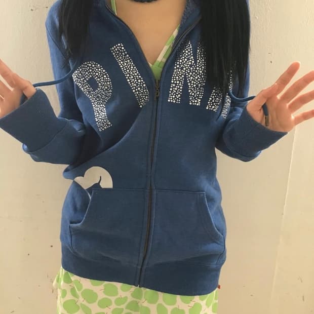 PINK 블루 큐빅 후드집업 