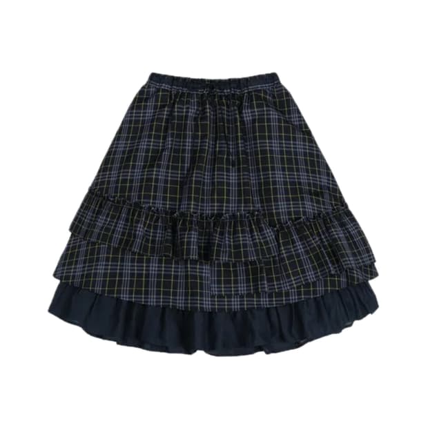 오헤시오 check frill midi skirt (navy)