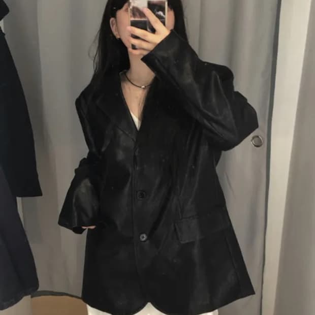 애니원모어 마인 레더 블레이저 자켓