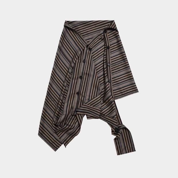 0tape 스트라이프 버튼 랩 스커트 브라운