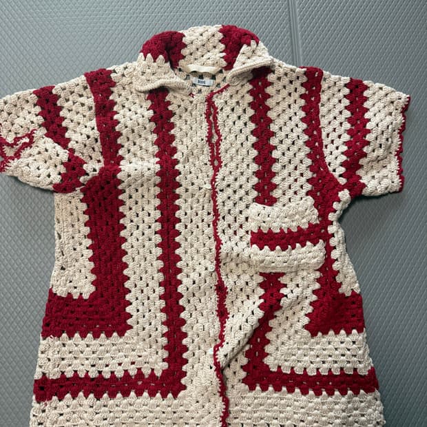 (S/M) Bode 보디 크로셰 버진울 스파이럴 니트 셔츠 가디건