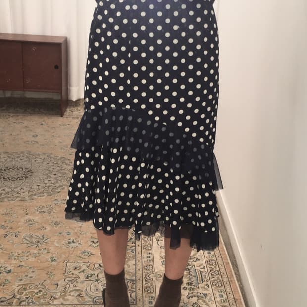 도트 네이비 롱스커트