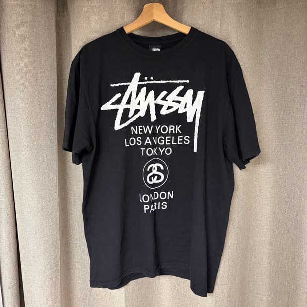 스투시 Stussy 월드 투어 반팔 티셔츠 블랙 L