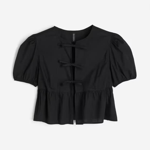 h&m 타이 디테일 퍼프 슬리브 블라우스