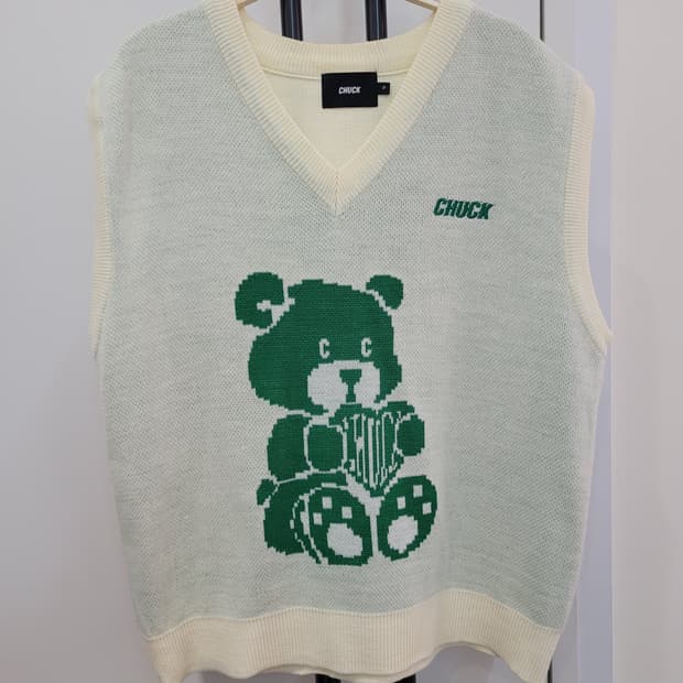척 CHUCK 곰돌이 니트 베스트 아이보리 프리사이즈
