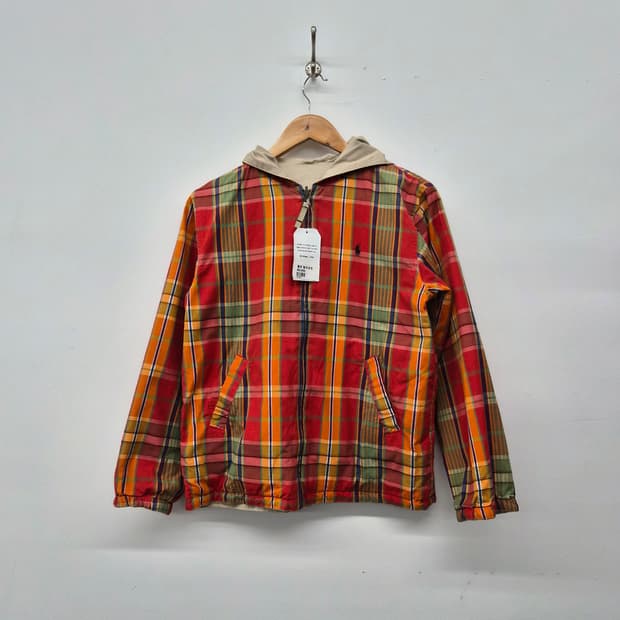 폴로 랄프로렌 체크 후드 바람막이 자켓 남성 M