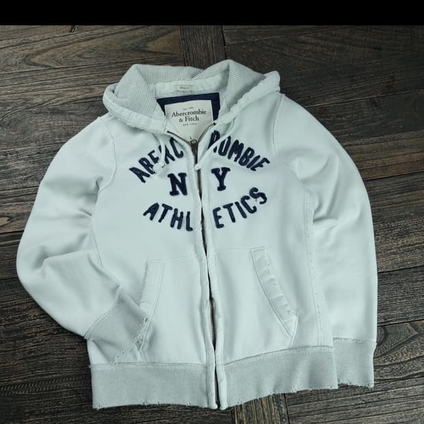 아베크롬비 빈티지 화이트 후드집업 로고 패치