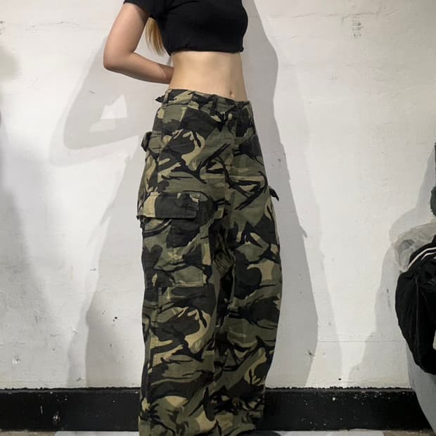 빈티지 키키 미군 군복 카모 와이드 탄창 주머니 카고 팬츠 M