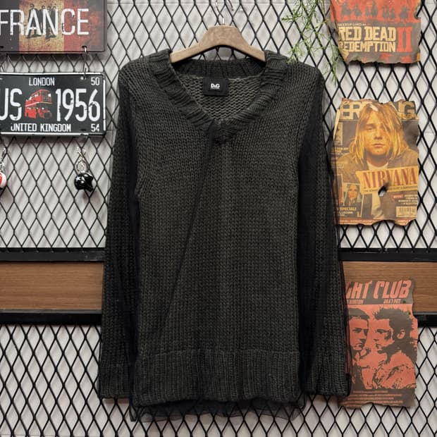 00s 돌체앤가바나 브이넥 니트 시스루 디테일 블랙