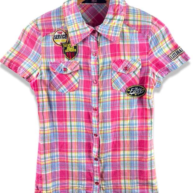 리즈리사돌 Y2K 패치 시골깔 체크 셔츠2861