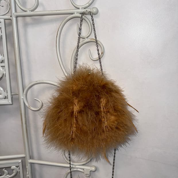 Brown fur beads mini two ways chain bag