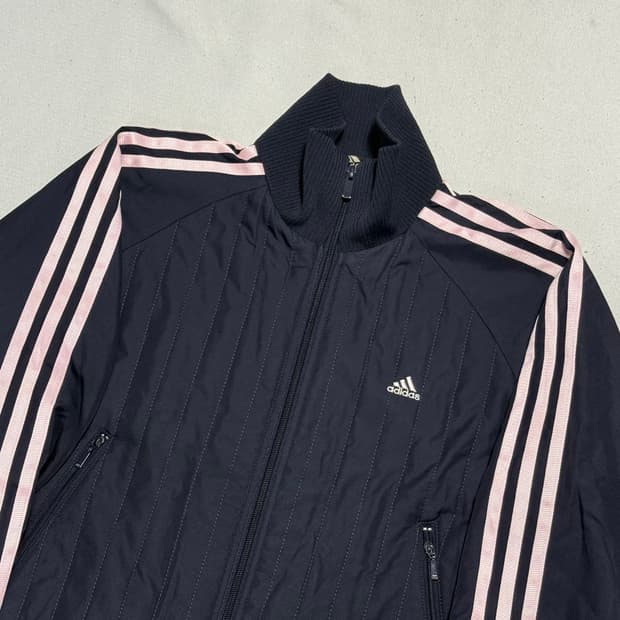 85 아디다스 핑크 삼선 네이비 패딩 트랙탑