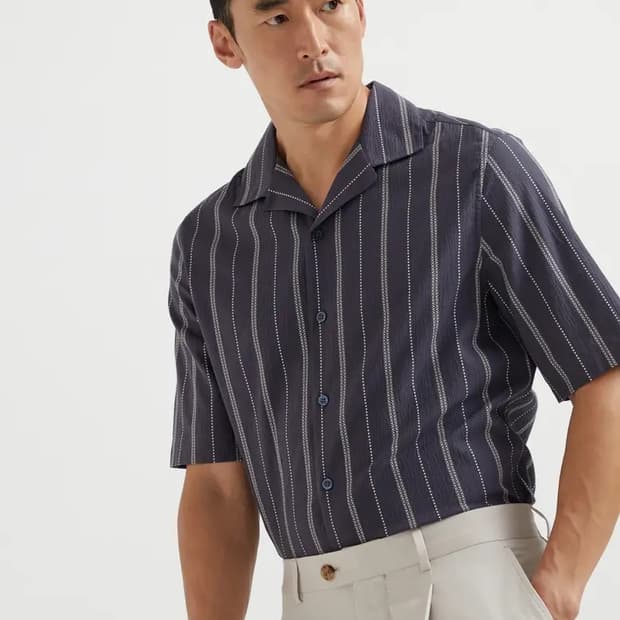 브루넬로 쿠치넬리 / 오픈 칼라 스트라이프 셔츠 / M 새상품