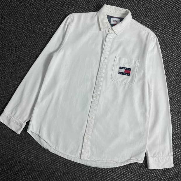타미힐피거 플래그 로고 박시핏 옥스포드 화이트 셔츠y 3592