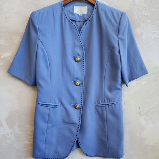 일본빈티지 라벤더 반팔 울 자켓