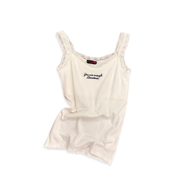 White Embroidery Lettering Lace Top