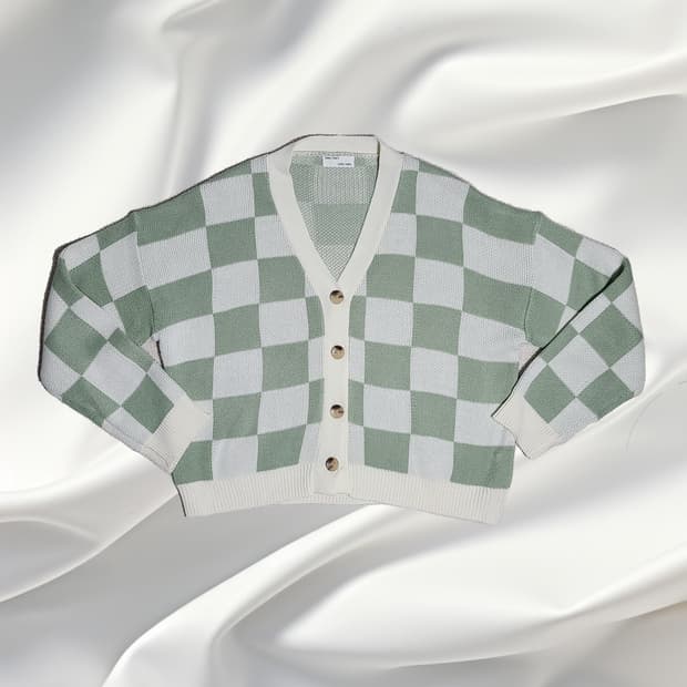 TOMO TOM’S 체크 배색 브이넥 니트 가디건