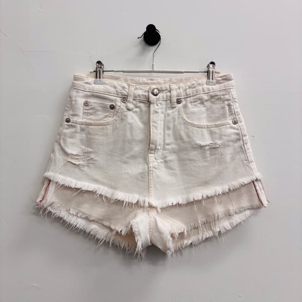 R13 더블 레이어드 컷오프 데님 쇼츠 화이트