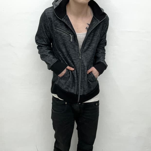 Semantic design deep blue hood zip