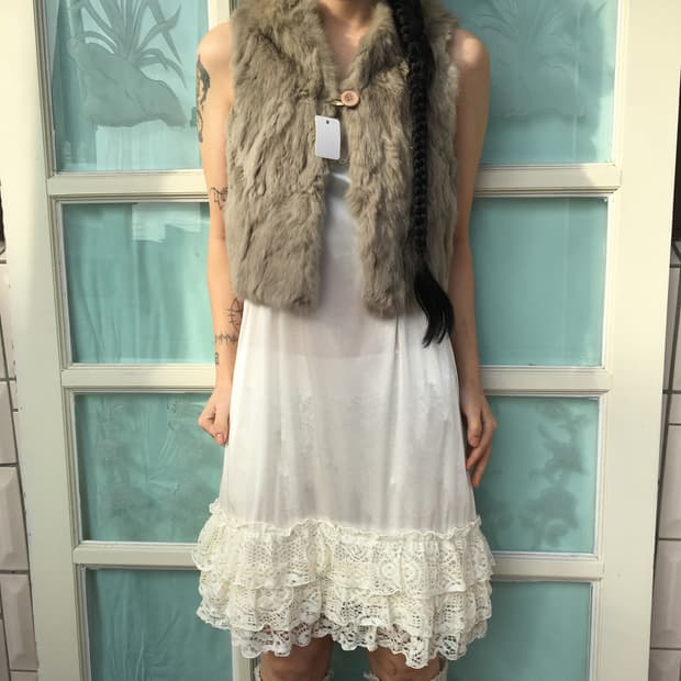 Reversible rabbit fur hood vest