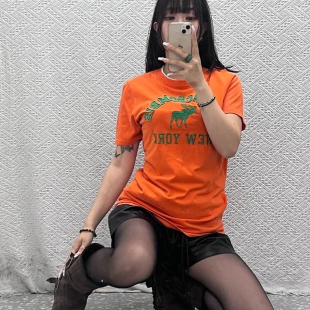 아베크롬비 레트로 Y2K 대장급 그린오렌지 반팔티 M C13720