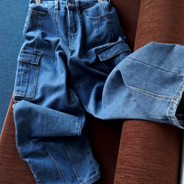 Utility design denim easy cargo pants