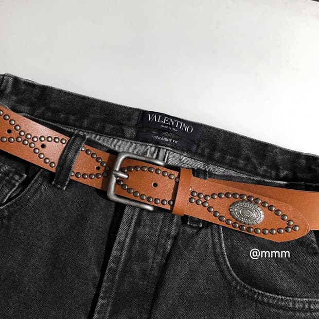 [Unisex] 웨스턴 빈티지 무드 스터드 가죽벨트
