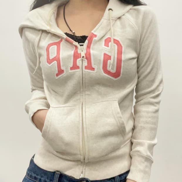 GAP beige & baby pink hoodie zip-up