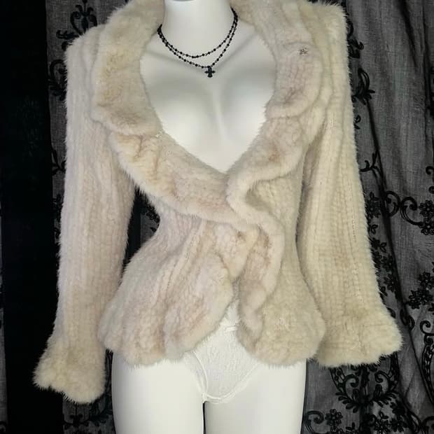 크림 밍크 퍼 빈티지