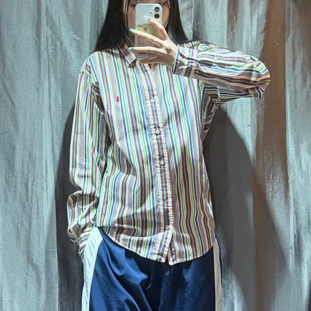 S 폴로랄프로렌 커스텀핏 레드 포니 컬러믹스 스트라이프 셔츠
