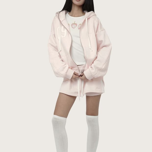 (구해요)클리시어 09 넘버링 후드집업 핑크